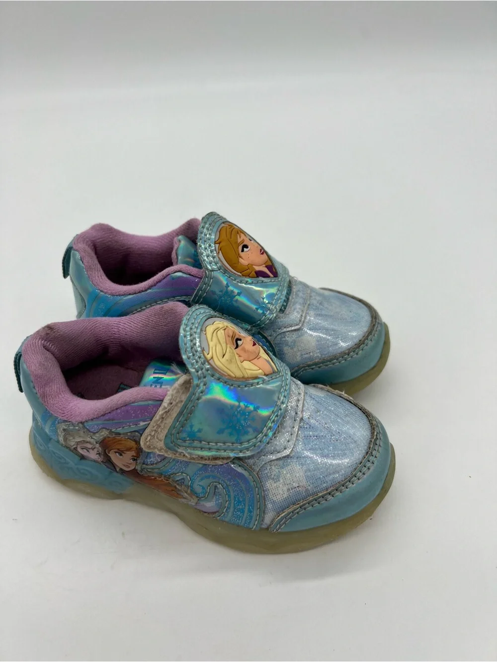Disney Frozen Anna Elsa Blue Slip on Hook & Loop Sneakers Sz 7